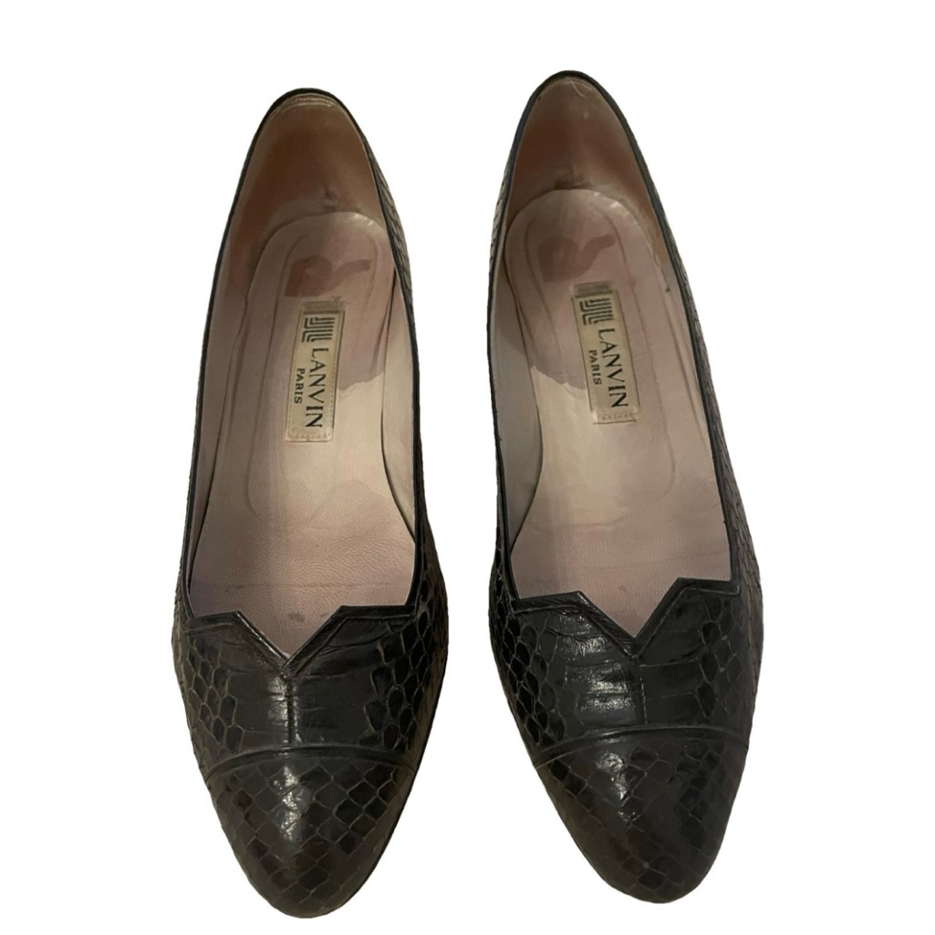 Lanvin Women’s Black Low Heel Snake Skin Design Shoe Size 6 1/2